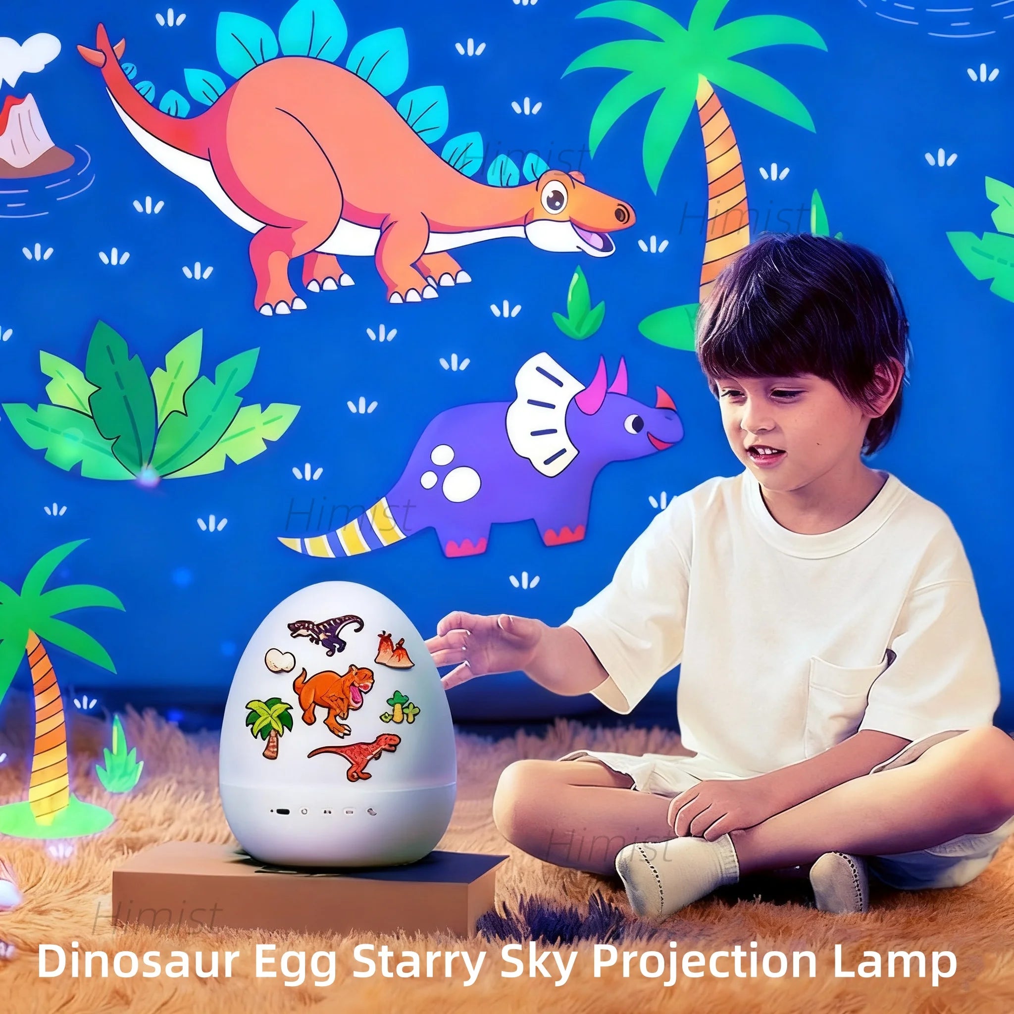 Dinosaur Egg Night Light Projector for Kids Rotating Star Projector with Soothing Music Box & 21 Films, USB Baby Nightlight Gift