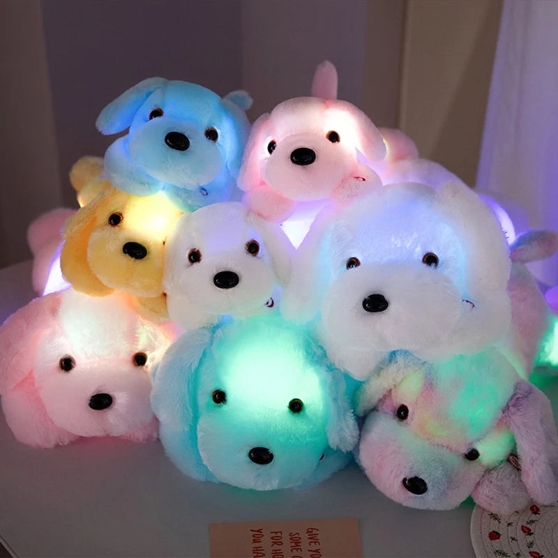 Creative Lie Dog Toy Luminous Pillow Soft Stuffed Plush Glowing Colorful Stars Cushion Led Light Toys Gift