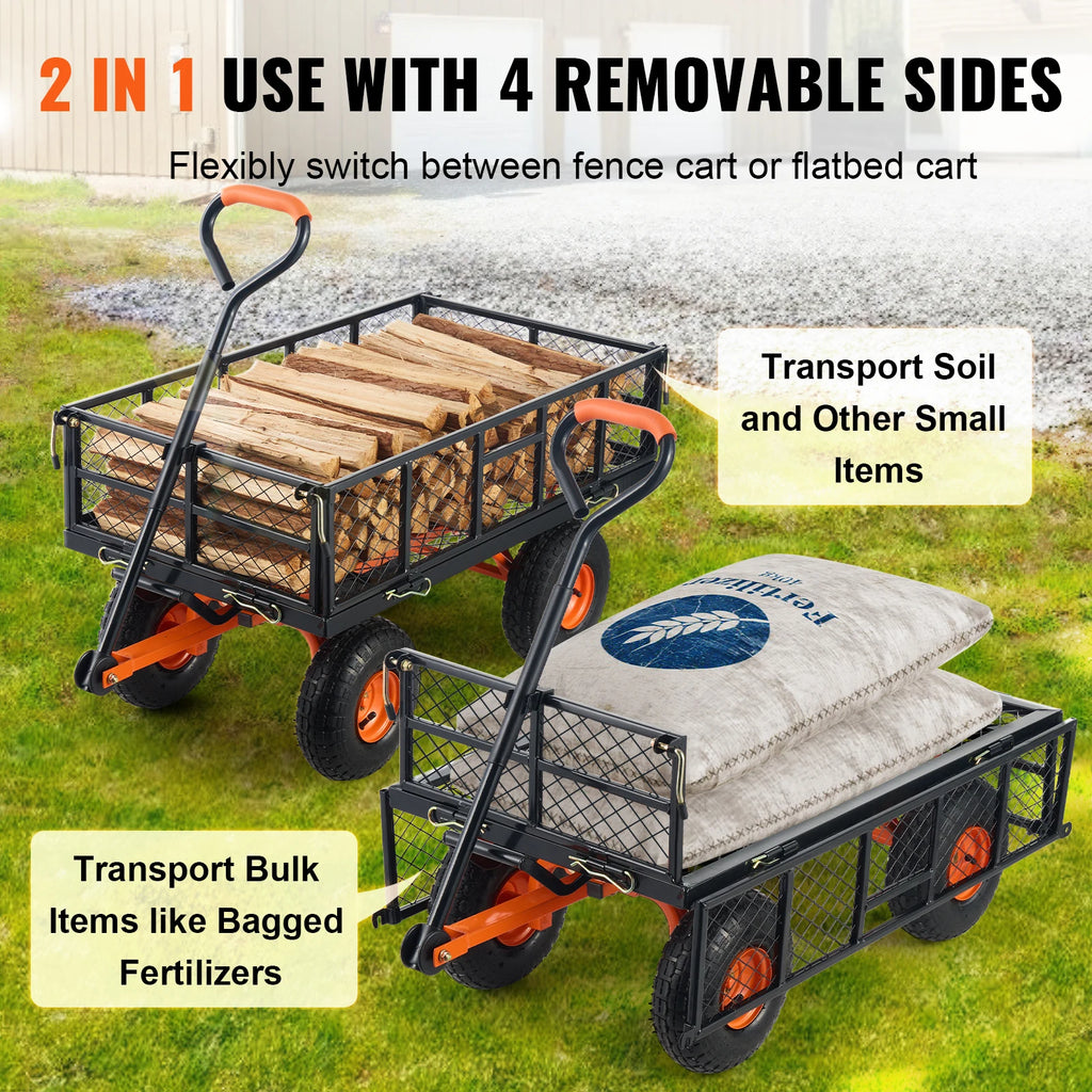 SucceBuy Garden Cart Sturdy Metal Utility Wagon with Simple Assembly Versatile Dump Cart Wheelbarrow with 400/880lbs Capacity