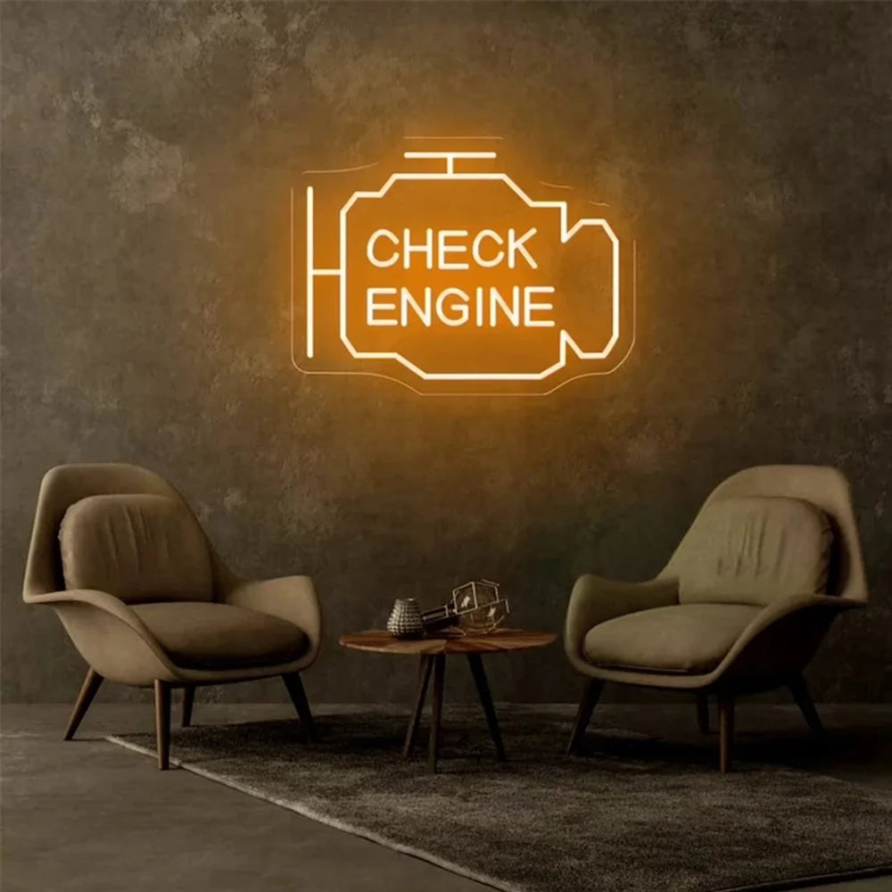 Check Engine Neon Sign Led Light Auto Room Garage Repair Shop Wall Decor Bar Party Club Luminous Atmosphere Lamp USB Power