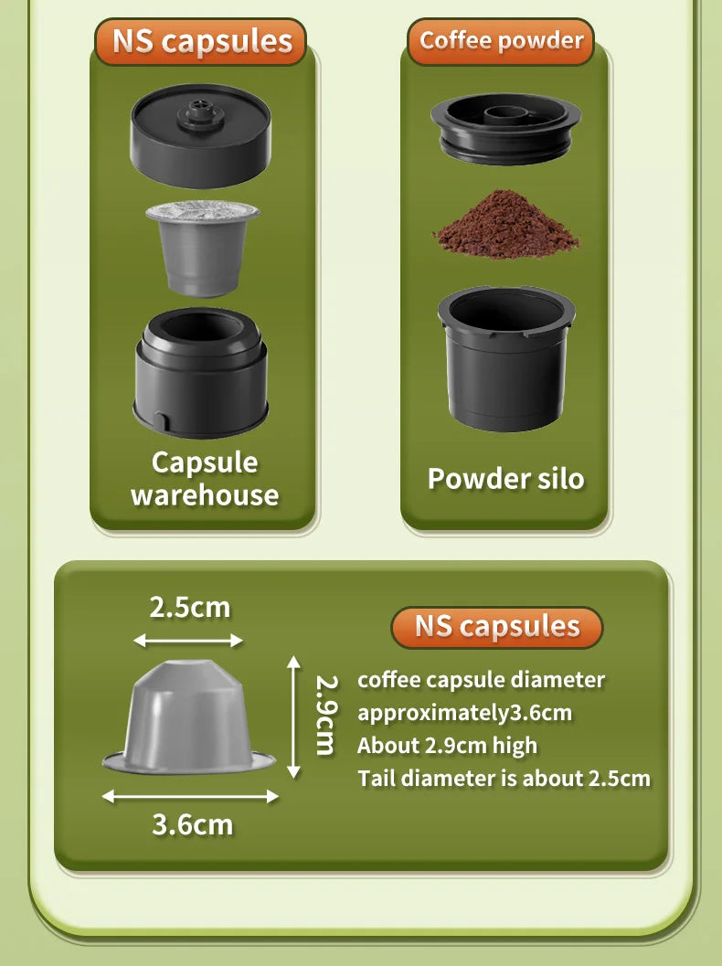 2-in-1 Wireless Electric Espresso Coffee Machine for Car & Home Camping Portable Coffee MakerCapsule Powder Travel Coffee Maker