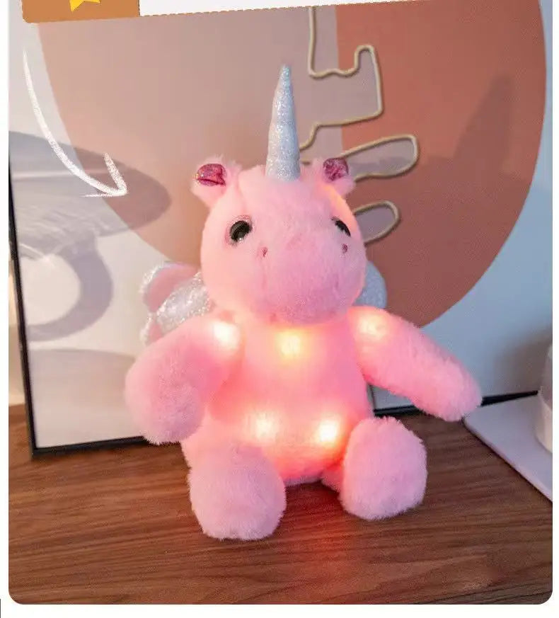 25cm simulated luminous unicorn plush toy filled with plush toys, figurine dolls, cartoon anime cute gifts, children's fun dolls