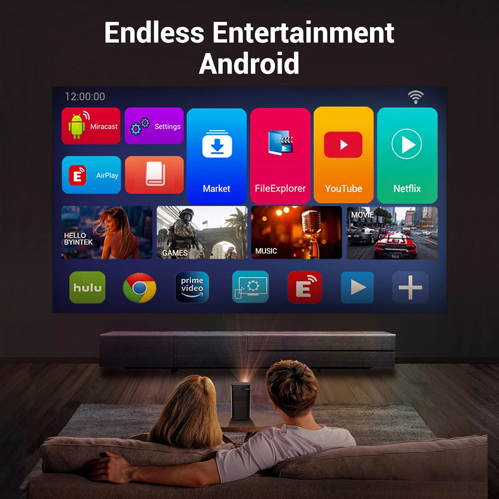 BYINTEK P70 Projector 4K 1080P DLP Mini Portable Projector Home Theater Smart Wi-Fi & Bluetooth for Movies & Gaming With Battery