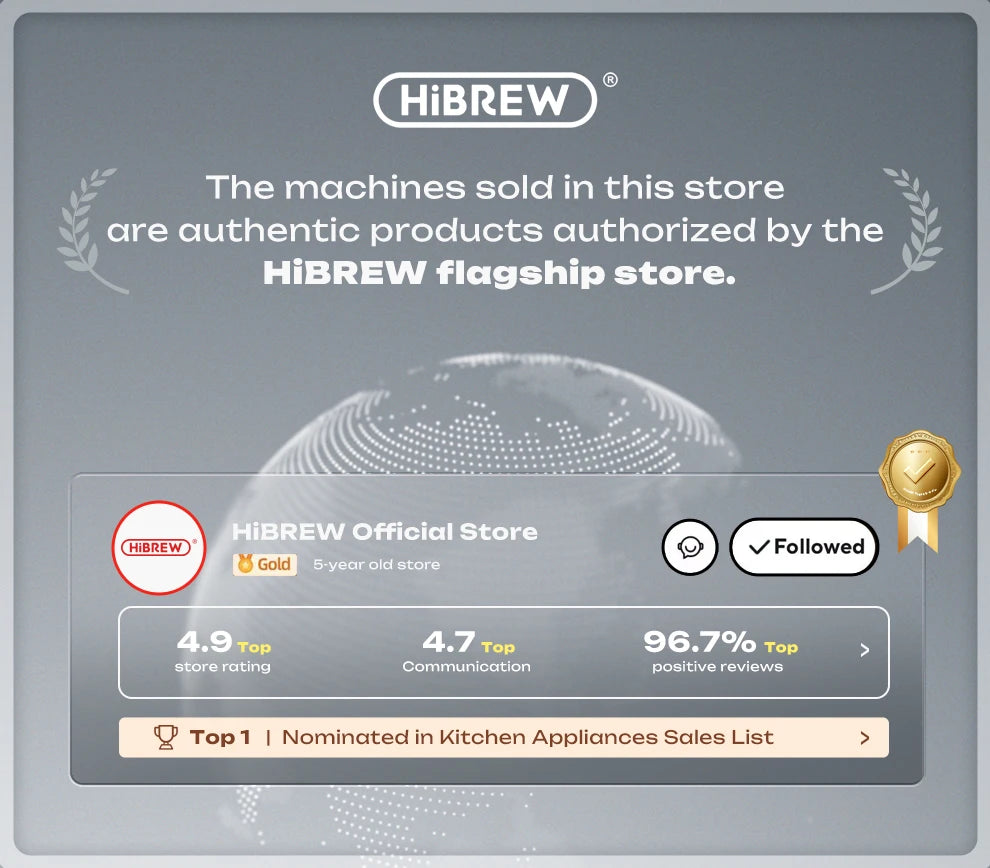 HiBREW 20Bar Semi Automatic Espresso Coffee Machine Temperature Adjustable Cold/Hot Super Slim Coffee Maker Cappuccino H10B