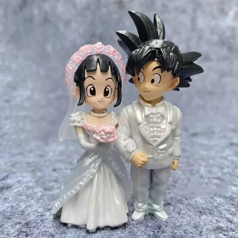 9cm Dragon Ball Anime Figure Son Goku Figures Wedding Goku Chichi Mariage Figurine Scene Statue Q Version Pvc Model Doll Toys