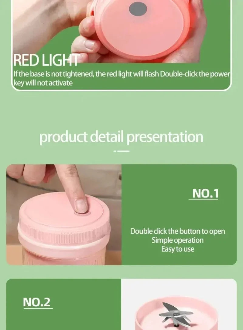 Mini Juice Blender Portable Electric Juicer Bottle 6 Blades Shake Orange Lemon USB Charging Fruit Mixer Fresh Squeezer Machine