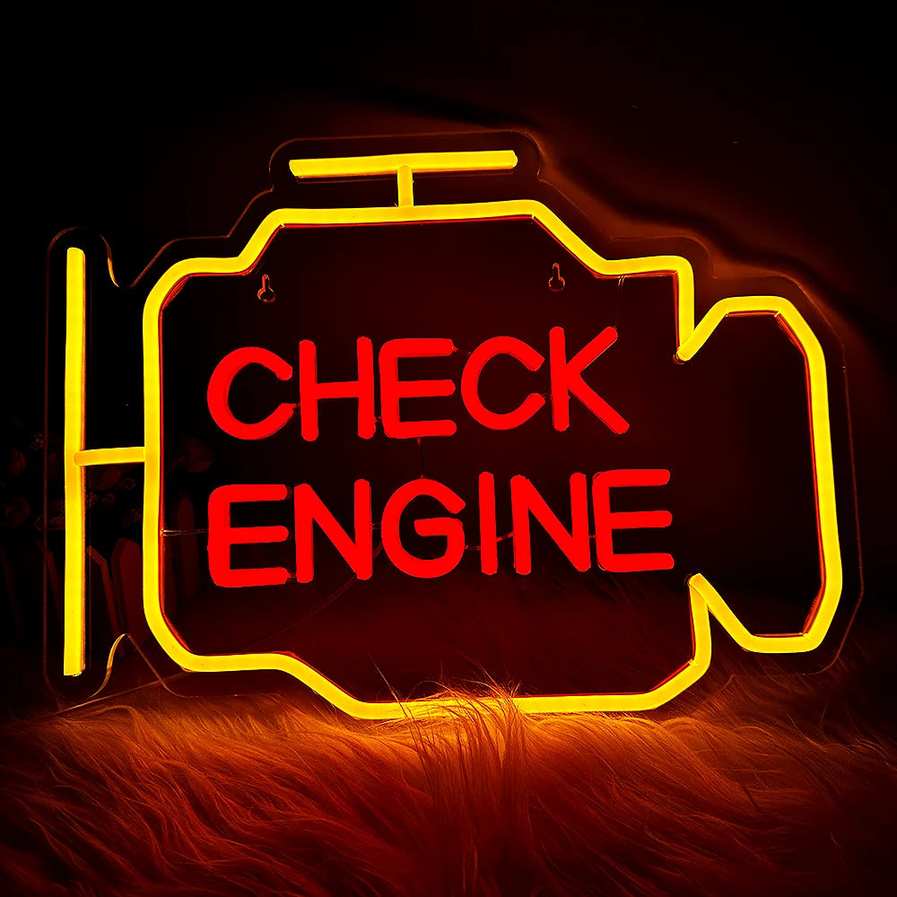 Check Engine Neon Sign Led Light Auto Room Garage Repair Shop Wall Decor Bar Party Club Luminous Atmosphere Lamp USB Power