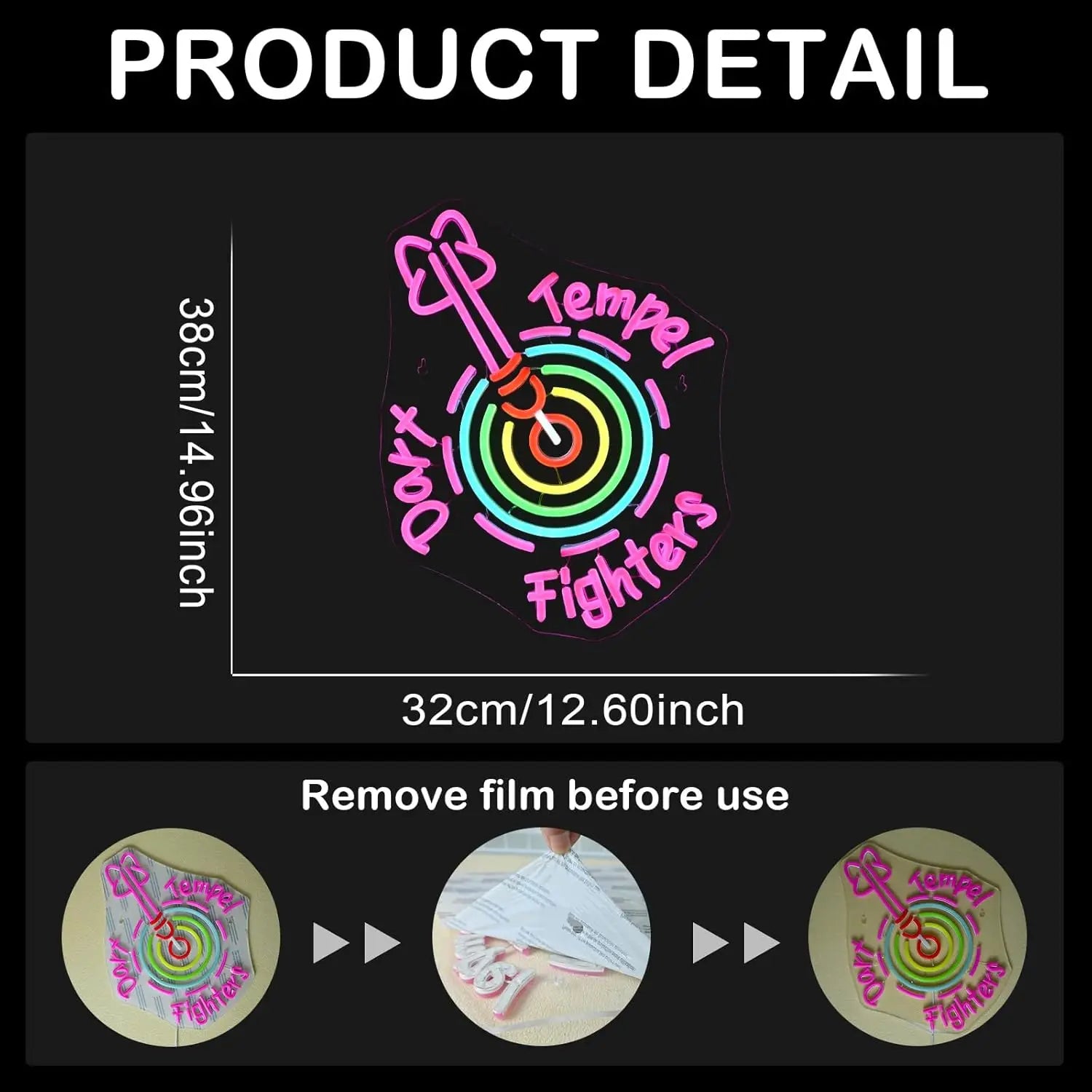 Dart Tempel Fighter Neon Sign Dart Board Light Neon Signs For Gaming Wall Decor Dimmable Colorful Gamer Girl Room Bedroom Game M