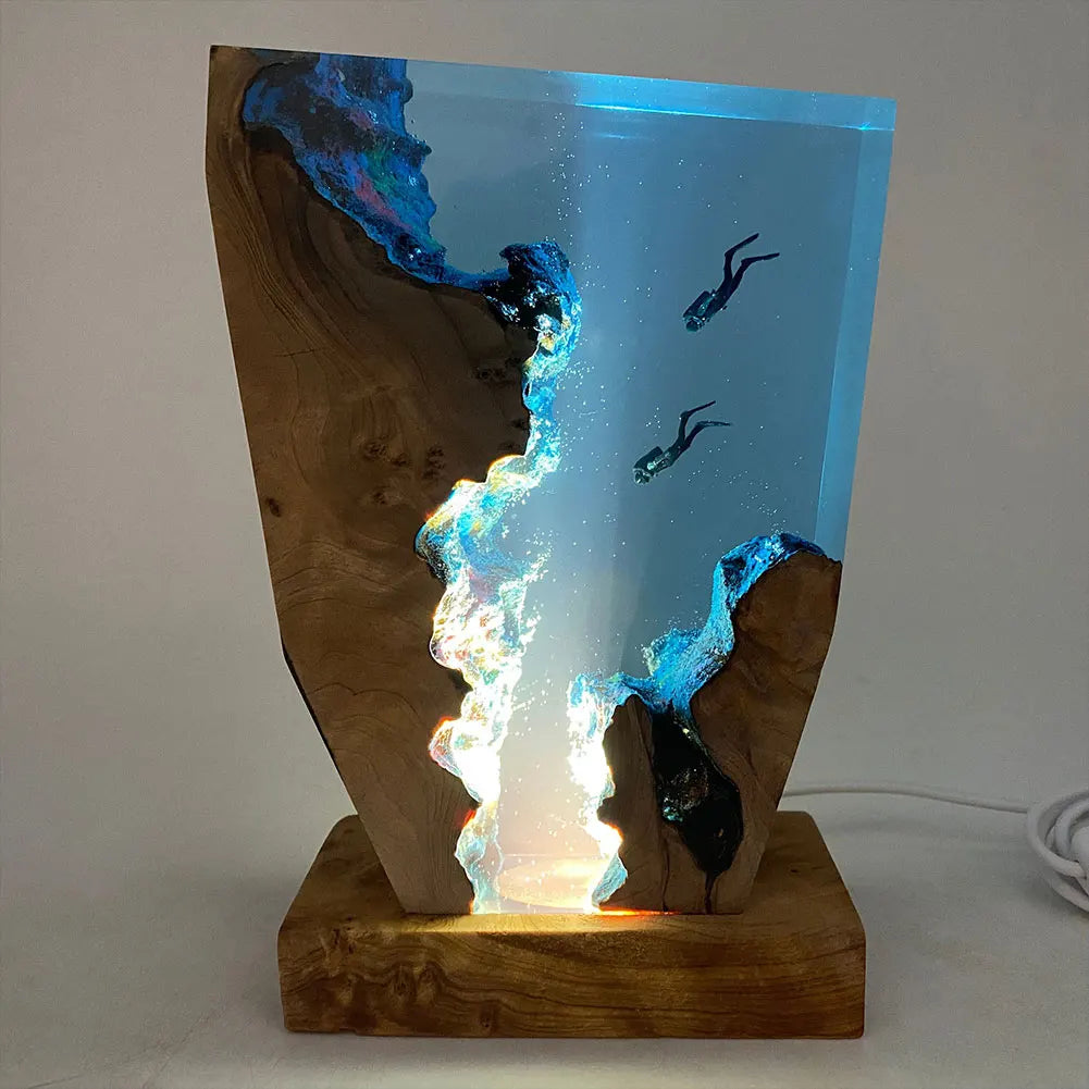 Seabed Exploration Organism Resin Table Light 2 Divers Resin Table Light Deep Sea Diver Night Light Bedroom Office Desk Decor