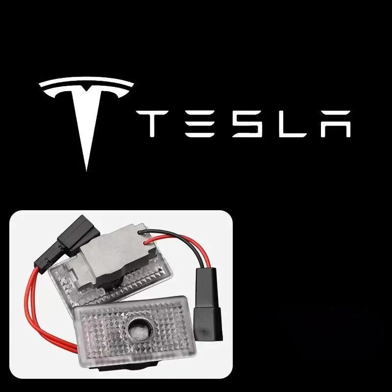 2Pcs LED Car Welcome Door Lights Emblem Accessory For Tesla SpaceX Model 3 Highland 2023 Model S Model X Model Y Model Y-Eur Roa