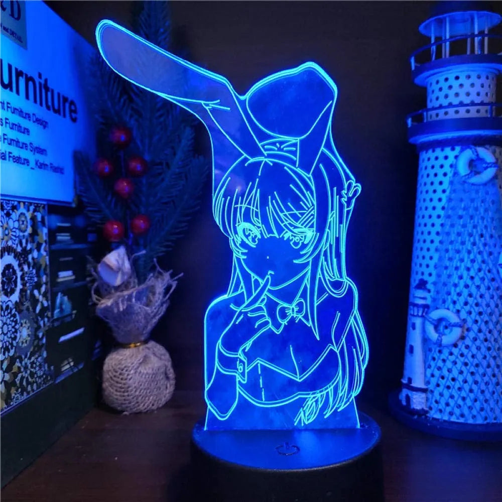 3D Illusion Led Nightlights ANIME Light Lamp Multi Color Changing Lampara BUNNY GIRL SENPAI MAI SAKURAJIMA KAWAII For Xmas Gift