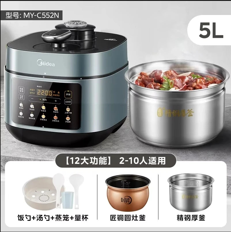 220V Midea Electric Pressure Cooker Stainless Steel Dual Pot Smart Multicooker for Home Kitchen AD