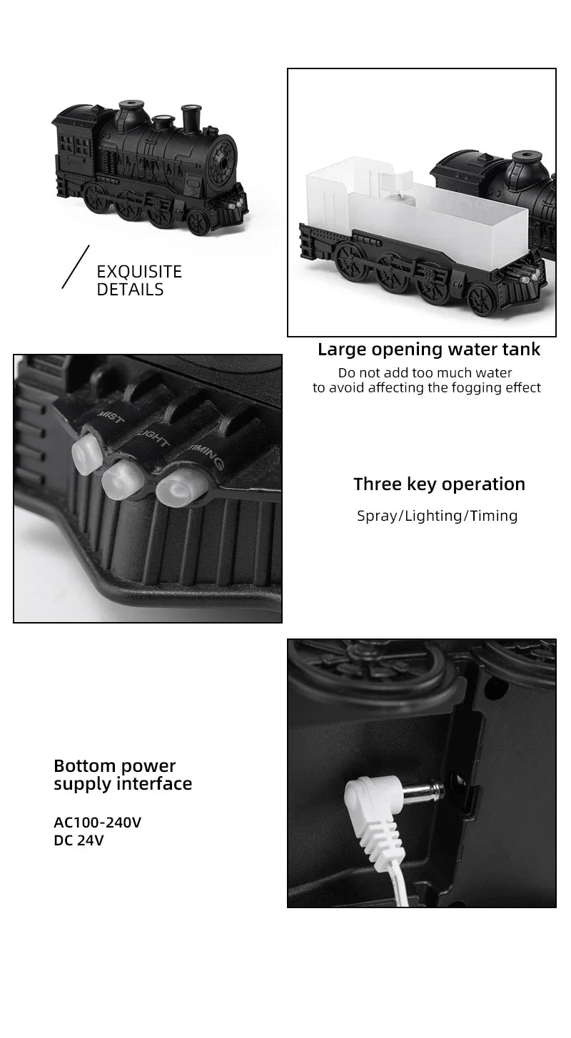 Essential Oil Diffuser Train Humidifier 300ml Two Mist Modes Aromatherapy Diffuser Two-color Lighting Humidification for Home