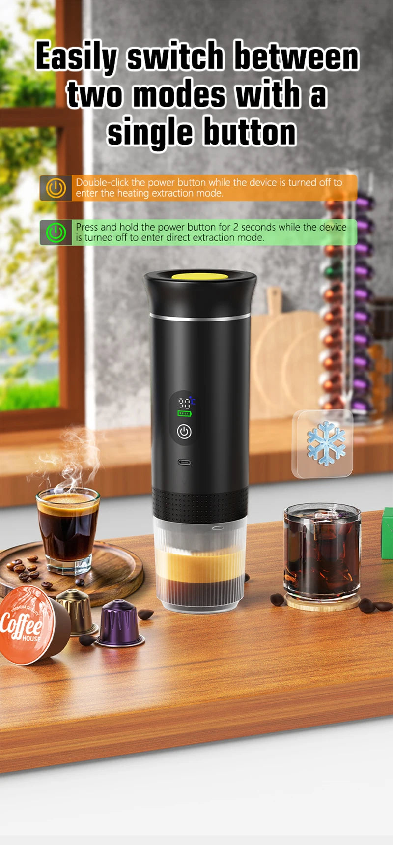 Foombthe Portable Espresso Coffee Machine With Digital Display 3-in-1 Capsule Coffee Maker for Car & Home Camping Coffee Maker