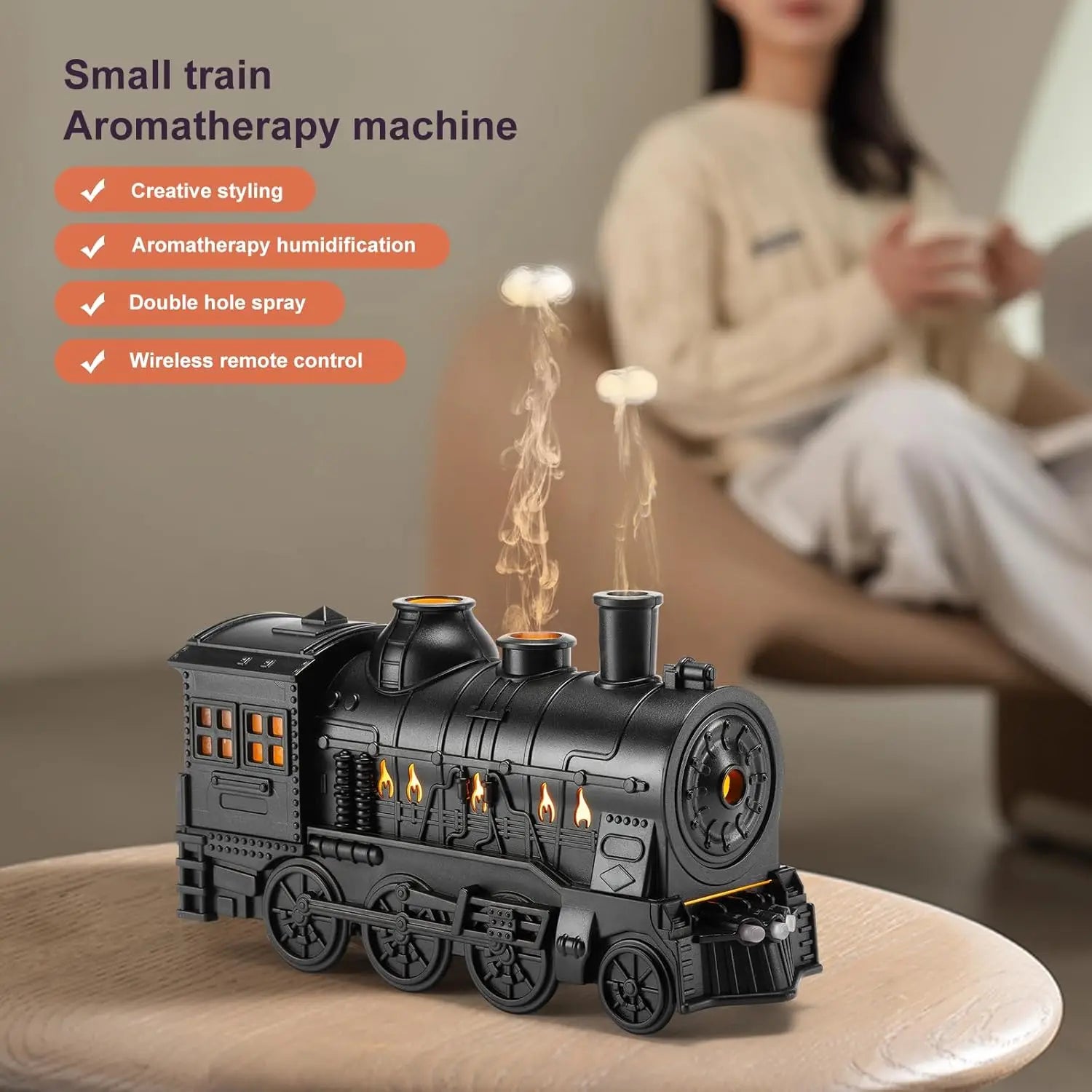 Essential Oil Diffuser Train Humidifier 300ml Two Mist Modes Aromatherapy Diffuser Two-color Lighting Humidification for Home