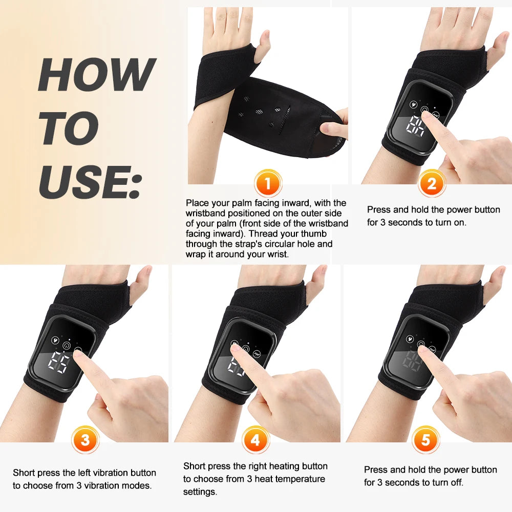 Electric Heating Hand Wrist Massager Wireless Thermal Wrist Brace Wrist Protector 5 Infrared Hot Compress 3 Vibration Wristband