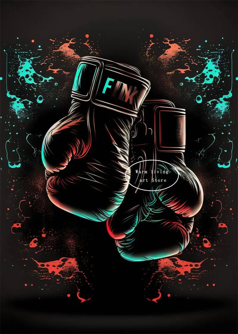 Black Cool Boxing Gloves Boxing Fitness Gloves Aesthetics Poster and Mural Art Canvas Painting Boxing Gym Boys' Room Decoration