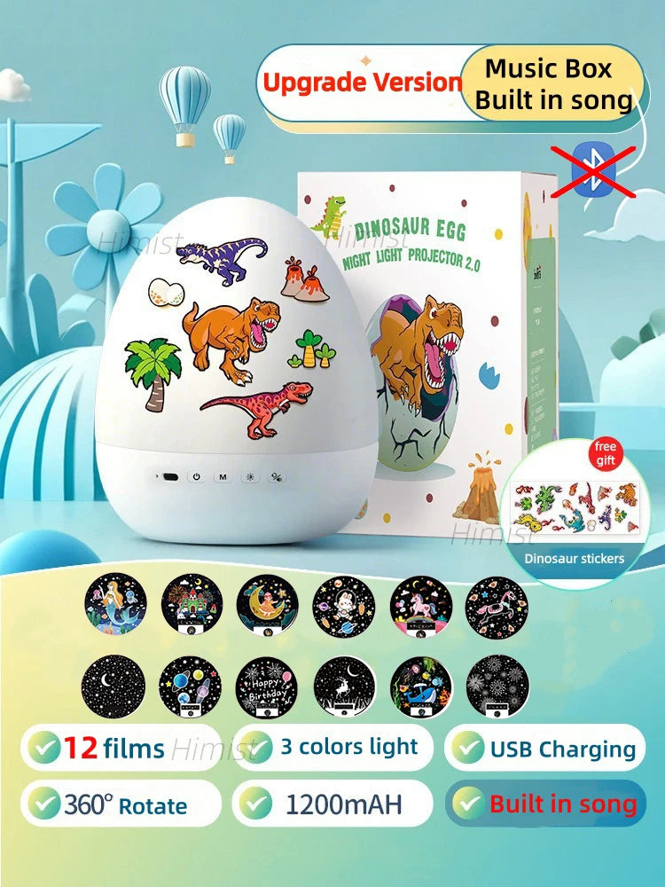 Dinosaur Egg Night Light Projector for Kids Rotating Star Projector with Soothing Music Box & 21 Films, USB Baby Nightlight Gift