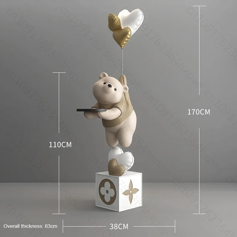 Large Floor Art Statue Home Decor Standing Ornaments Bear Sculpture with Tray Cartoon Bear Figurine for Living Room Stylish