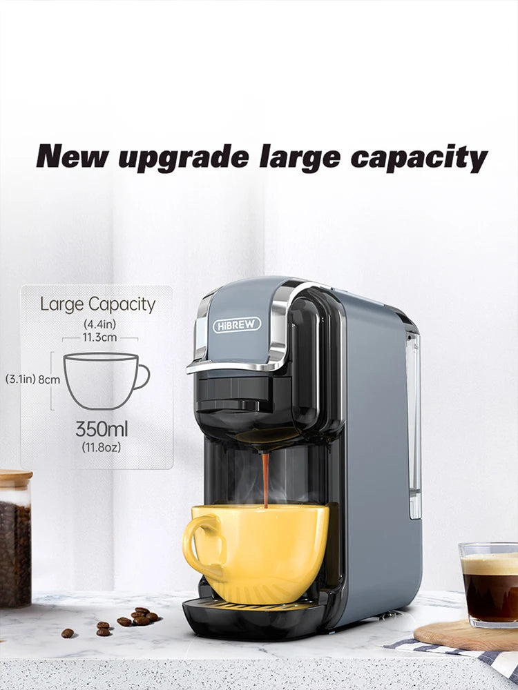 HiBREW 5 in 1 Multiple Capsule Coffee Machine Hot/Cold DG Cappuccino Nes Capsule ESE Pod Ground Coffee Cafeteria 20Bar H2B Grey