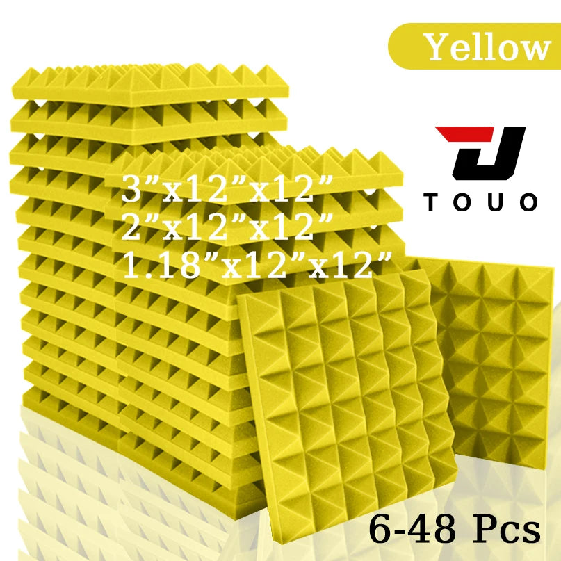 TOUO Acoustic Foam 6-48 Pcs Pyramid Soundproofing Sponge Pad High Density Sound Absorbing Foams Drum Room Acoustic Treatment
