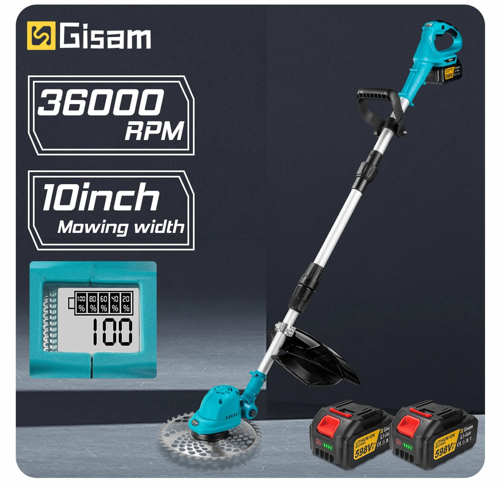 Gisam 10Inch Brushless Electric Lawn Mower Foldable Cutter Cordless Garden Grass Cutting Trimmer Tool For Makita 18V Battery Pin