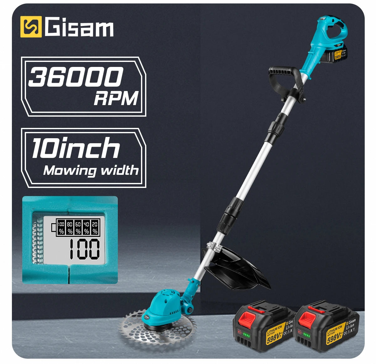 Gisam 10Inch Brushless Electric Lawn Mower Foldable Cutter Cordless Garden Grass Cutting Trimmer Tool For Makita 18V Battery Pin