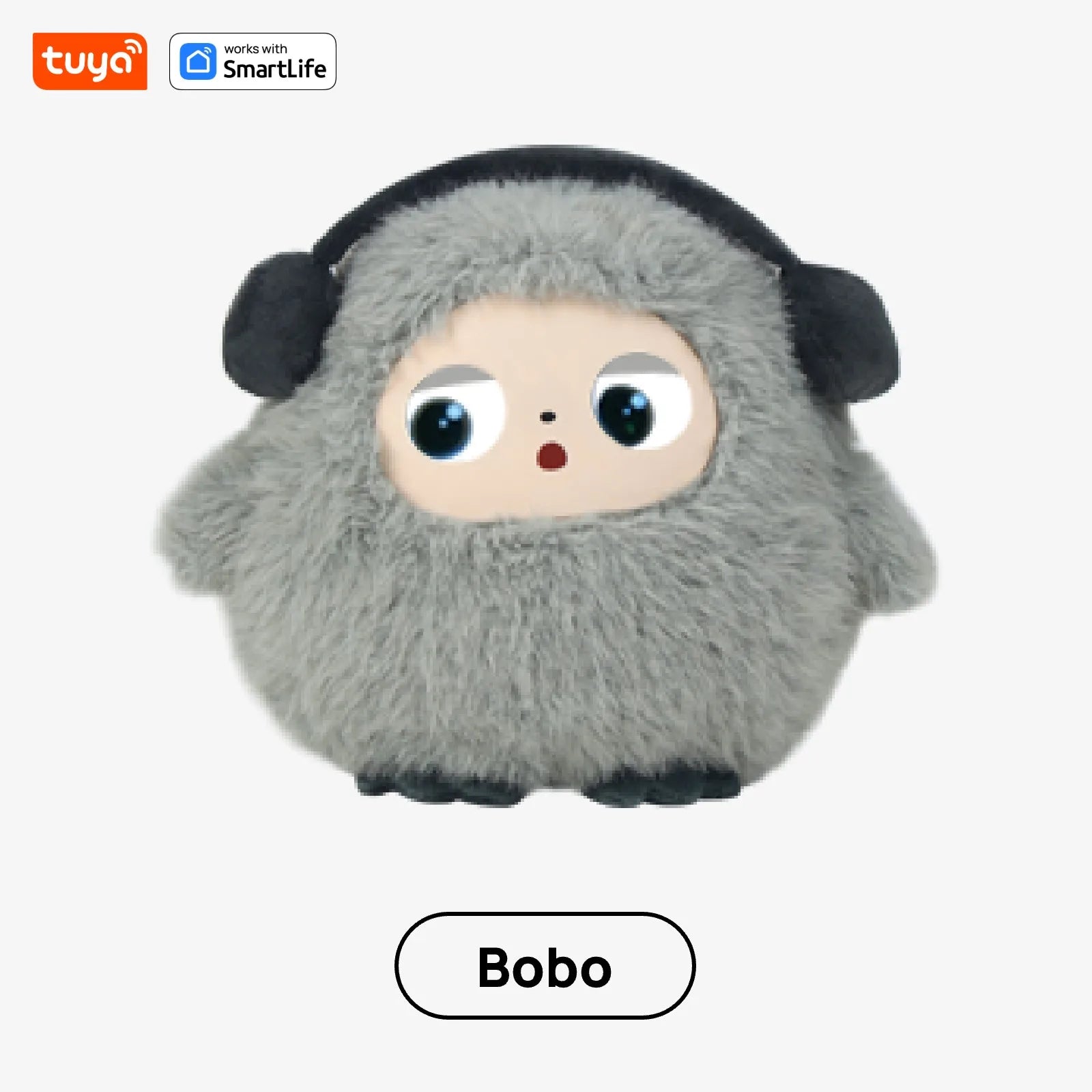Cute Gray BOBO:AI Plush Robot Smart Interactive Toy w/LED Eyes&Voice Control,USB Rechargeable Companion for Kids Gifts/SmartHome