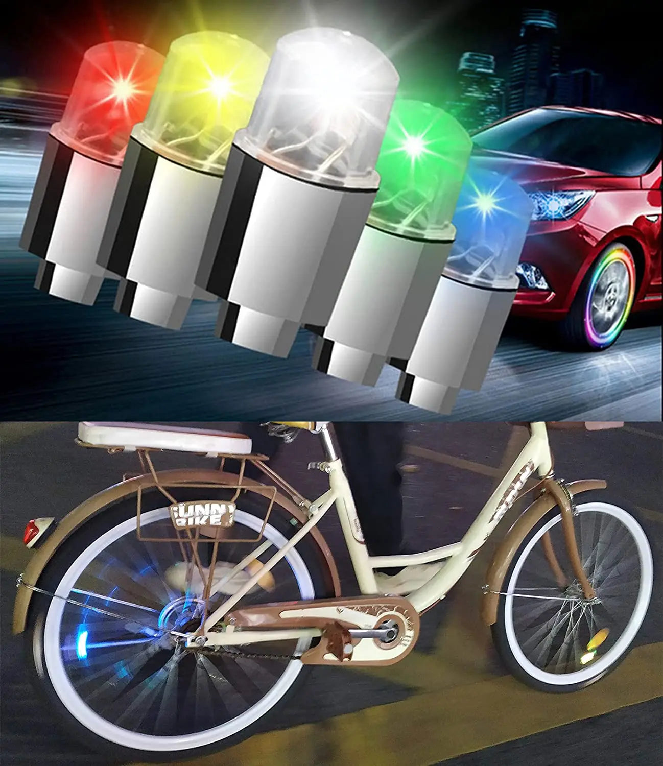4Pcs LED Wheel Lights -Bike Tire Valve Stem Neon Light Bulb for Car Motorcycle Bicycle Tyre Dust Cap Waterproof Flash Stems Caps