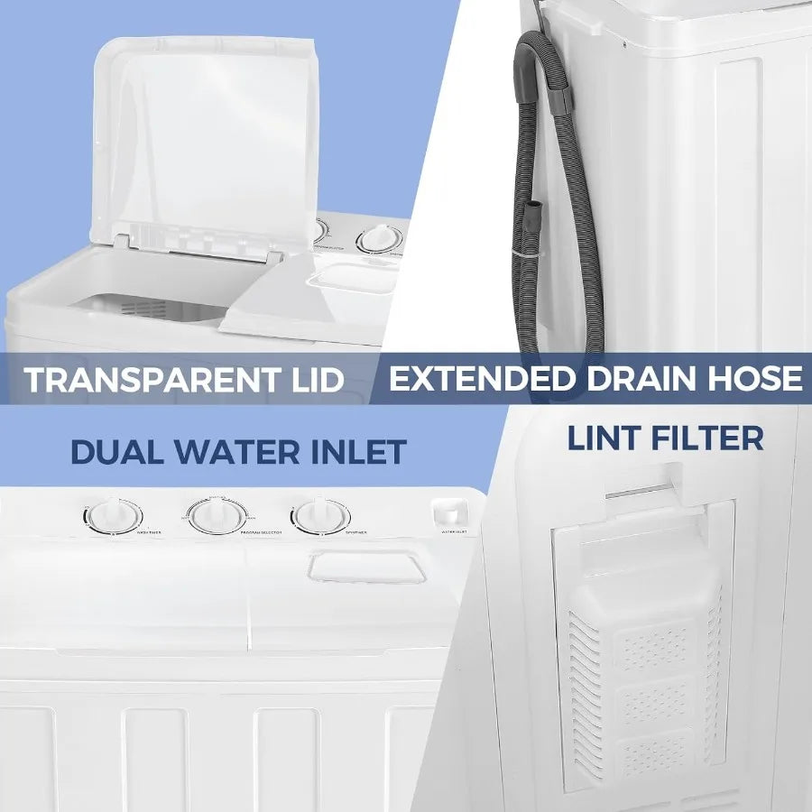 Portable Washing Machine with 30Lbs Total Capacity Featuring Twin Tub Design: 19Lbs Washer and 11Lbs Spin Dryer with Builtin Dr