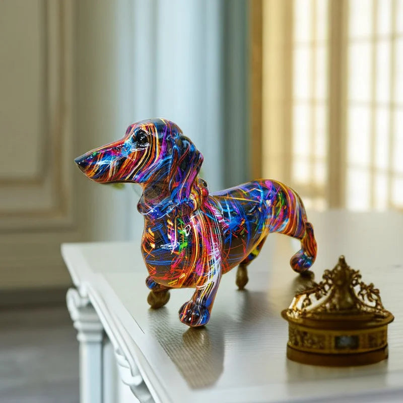 Graffiti Dachshund Figurine Colorful Dog Statue Home Table Decoration Resin Bulldog Sculpture Animal Dogs Ornament for Room Desk