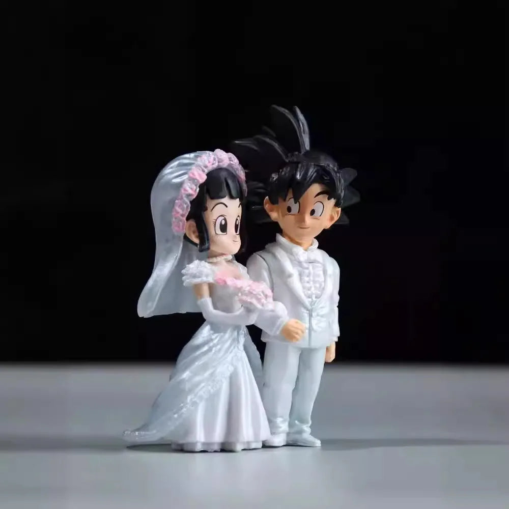 9cm Dragon Ball Anime Figure Son Goku Figures Wedding Goku Chichi Mariage Figurine Scene Statue Q Version Pvc Model Doll Toys