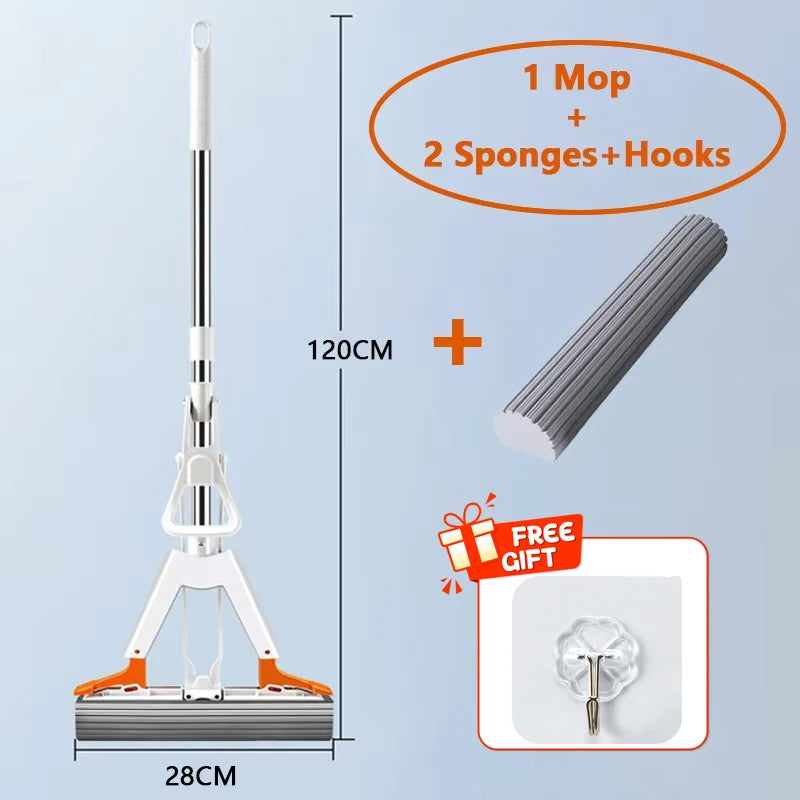 New Squeezed Self Draining Rubber Cotton Mop Hand Free Magic Self-cleaning Flat Mop Reusable Sponge Household Floor Cleaning