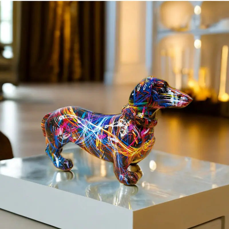 Graffiti Dachshund Figurine Colorful Dog Statue Home Table Decoration Resin Bulldog Sculpture Animal Dogs Ornament for Room Desk