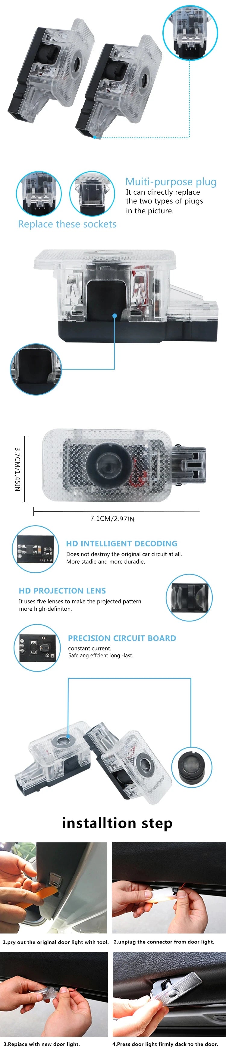 2Pcs Car Led Door Welcome Light Projector Ghost Shadow Lamp For Volvo S90 XC40 XC90 XC60 S60 V90 V60 2025 Polestar Accessories