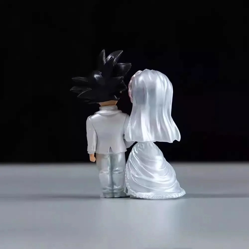 9cm Dragon Ball Anime Figure Son Goku Figures Wedding Goku Chichi Mariage Figurine Scene Statue Q Version Pvc Model Doll Toys