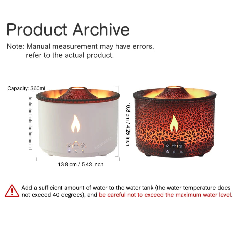 KINSCOTER Volcano Flame Aroma Diffuser Jellyfish Smoke Ring Air Humidifier 360ml Aromatherapy Essential Oil Diffuser Cool Gift