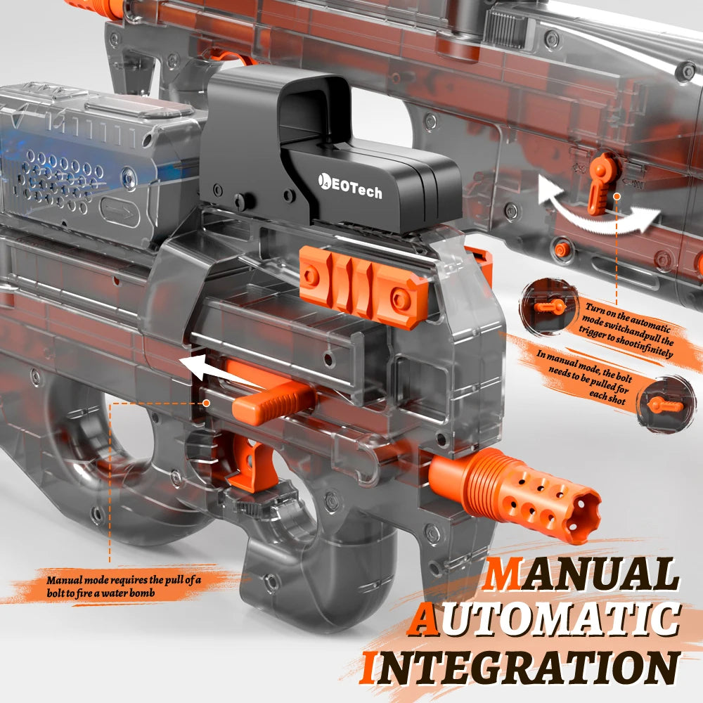 Electric Gel Gun in Transparent Black! Fully Automatic Splatter Ball Toy, Perfect for Outdoor Shooting Games (No Bullets)