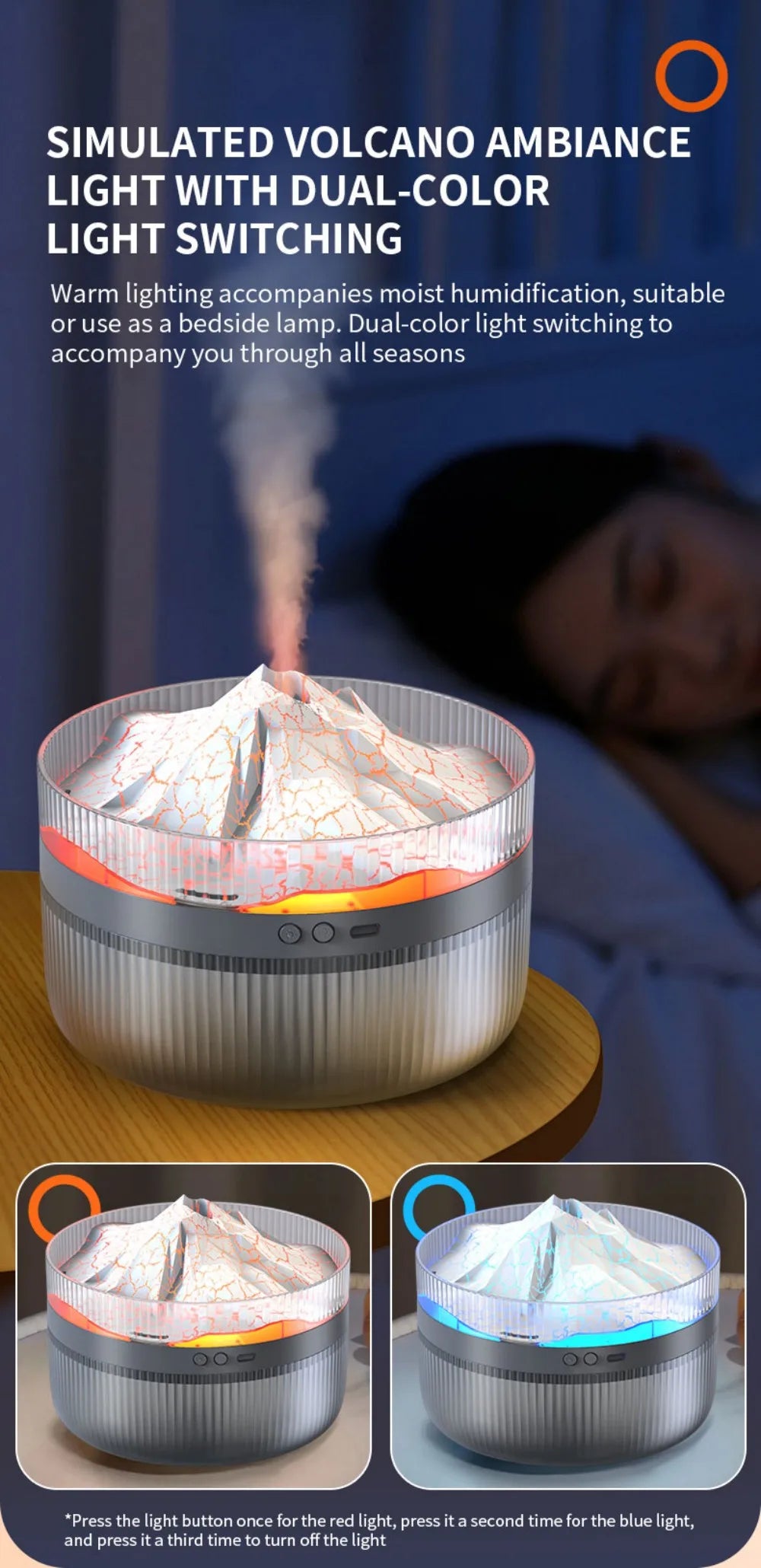 Volcano Air Humidifier Snow Mountain Essential Oils Diffuser Large Capacity Water Tank USB Aroma Diffuser Colorful Night Lights