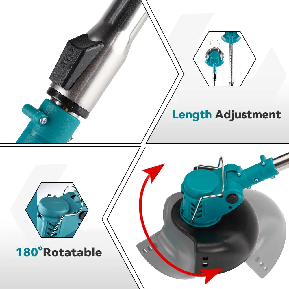 YOFIDRA Electric Lawn Mower Cordless Garden Grass Cutting Trimmer 100-135cm Length Cutter Power Tool For Makita 18V Battery Pin
