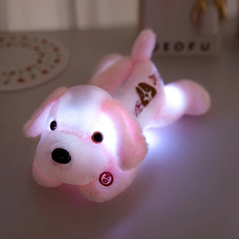 Creative Lie Dog Toy Luminous Pillow Soft Stuffed Plush Glowing Colorful Stars Cushion Led Light Toys Gift