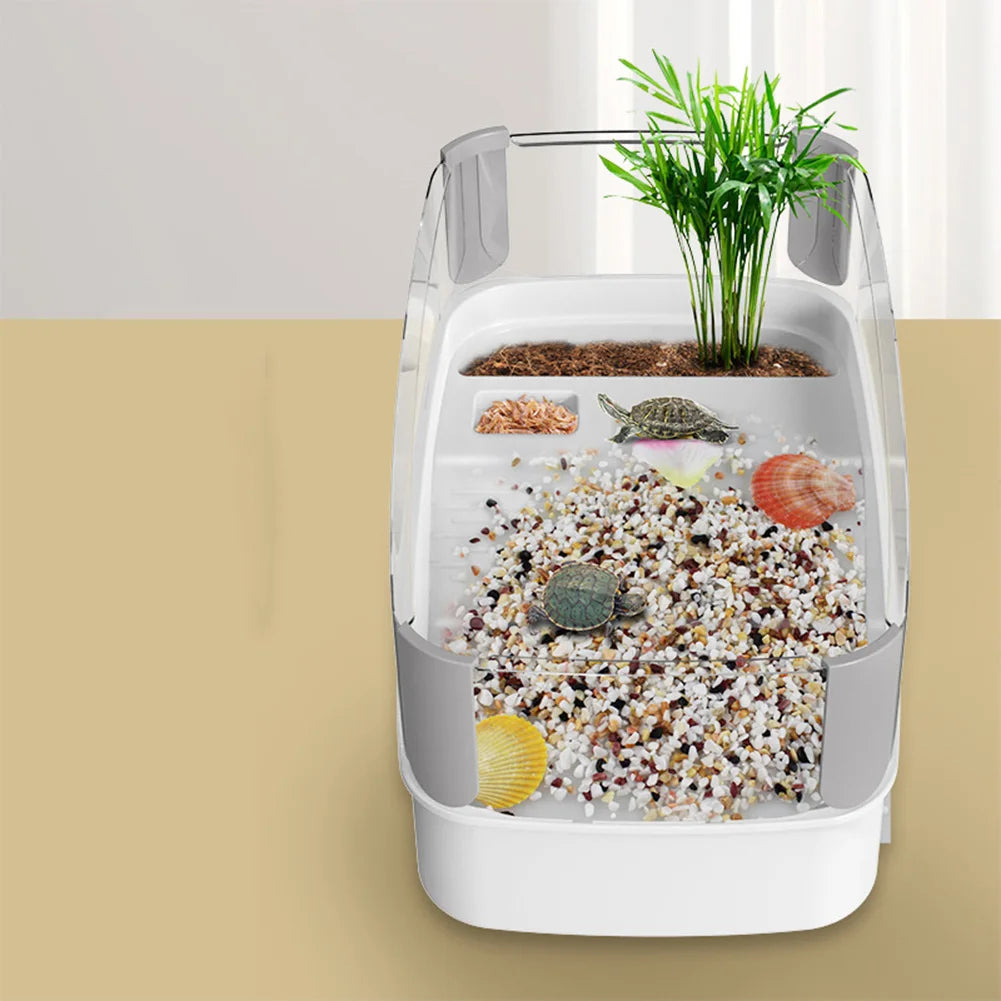 Turtle Tank Aquarium Terrapin Terrarium Turtle Habitat Full View Visually Tortoise Aquarium Habitat With Multi-Function Sun Deck
