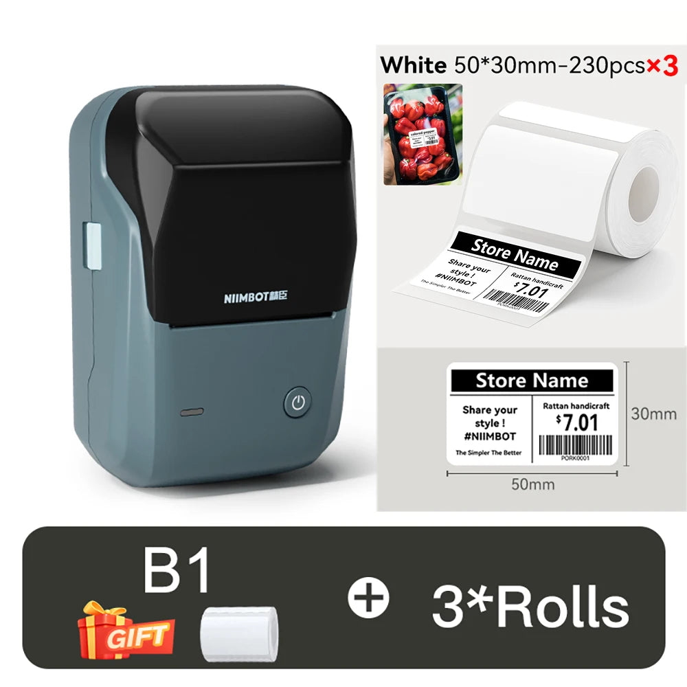 NIIMBOT B1 Portable Thermal Printer With Tapes 2 Inch Adhesive Label Printer Mini Bluetooth Sticker Maker Support Smartphones PC