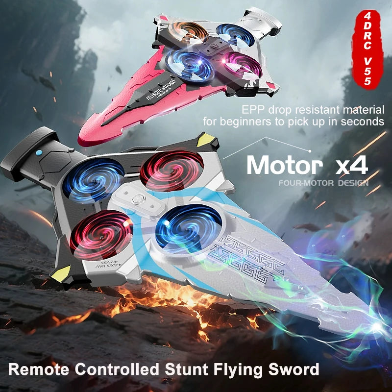 4DRC New V55 Remote Controlled Flying Sword Toy Drone Model 2.4G RC Quadcopter with Light Sword Stunt Glider Airplane Kids Toys