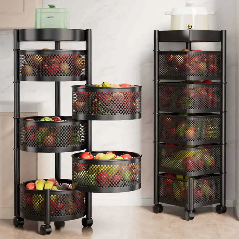 Square Rotating Storage Rack Kitchen Floor-To-Ceiling Multi-Layer Snacks Fruits And Vegetables Sundries Rolling Trolley Basket