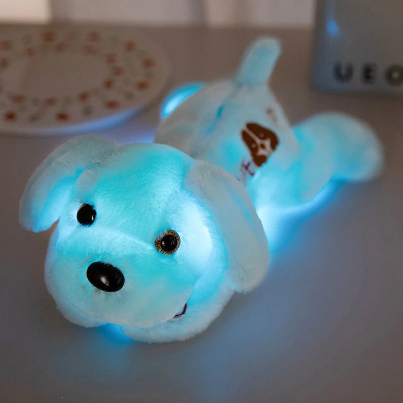 Creative Lie Dog Toy Luminous Pillow Soft Stuffed Plush Glowing Colorful Stars Cushion Led Light Toys Gift