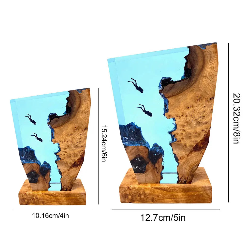 Seabed Exploration Organism Resin Table Light 2 Divers Resin Table Light Deep Sea Diver Night Light Bedroom Office Desk Decor