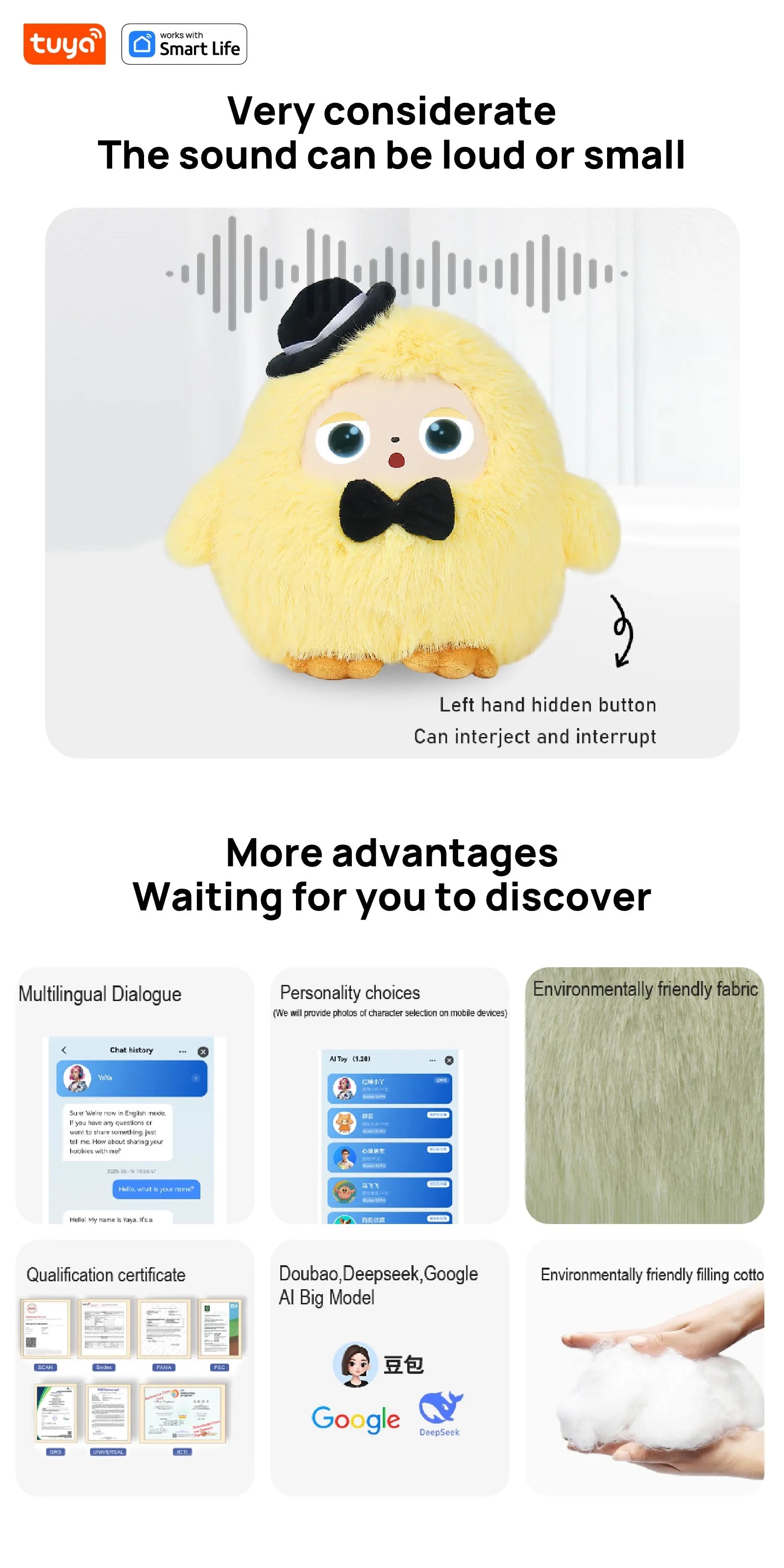 Cute Yoyo: AI Plush Robot Smart Interactive Toy w/LED Eyes&Voice Control, USB Rechargeable Companion for Kids Gifts/Smart Home