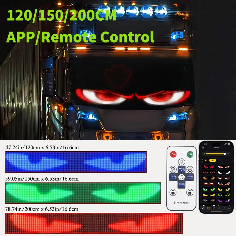 Truck Car Devil Eye LED Matrix Pixel Panel Light APP Remote Control Soft Foldable Lighting Scrolling For Board Windshield 12/24V