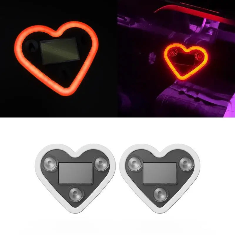 Car Triangle Window LED Solar Powered Heart-shaped Neon Light Rear Window Illuminated Interior Decoration Atmosphere Light